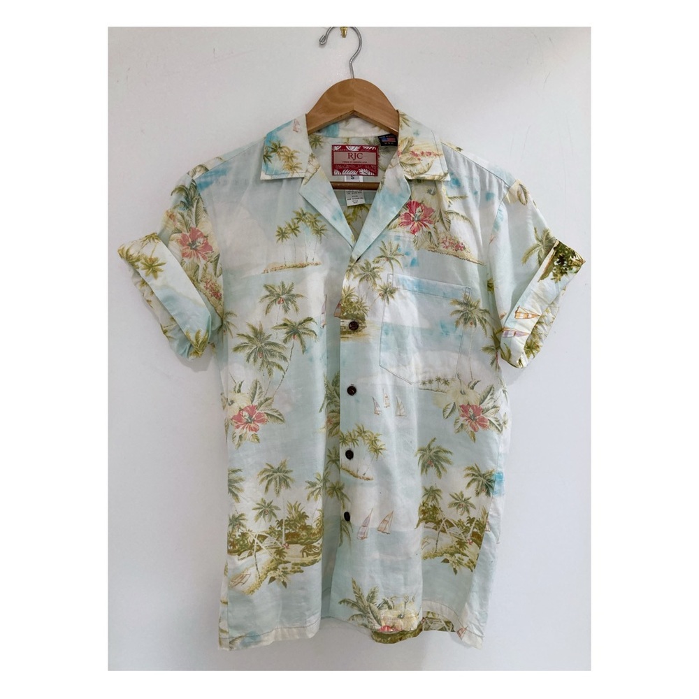 Hawaiian palm print short sleeve shirt
